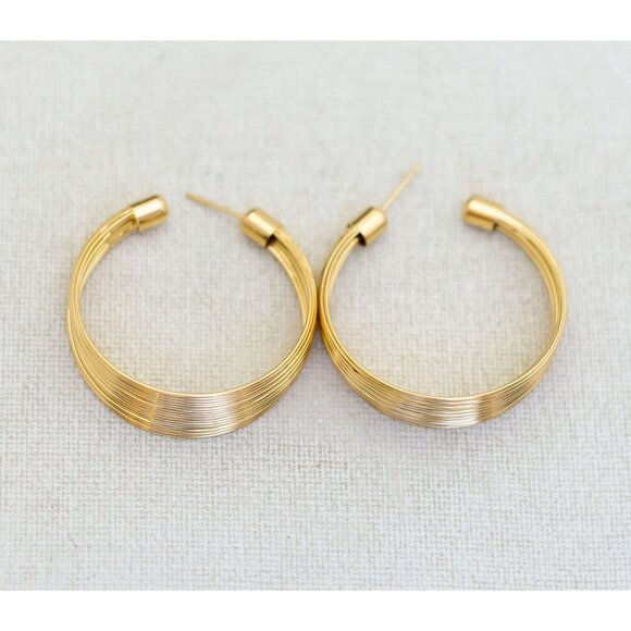 Vintage Large Multi Wire Gold Tone Hoop Earrings - J1 - Picture 1 of 3